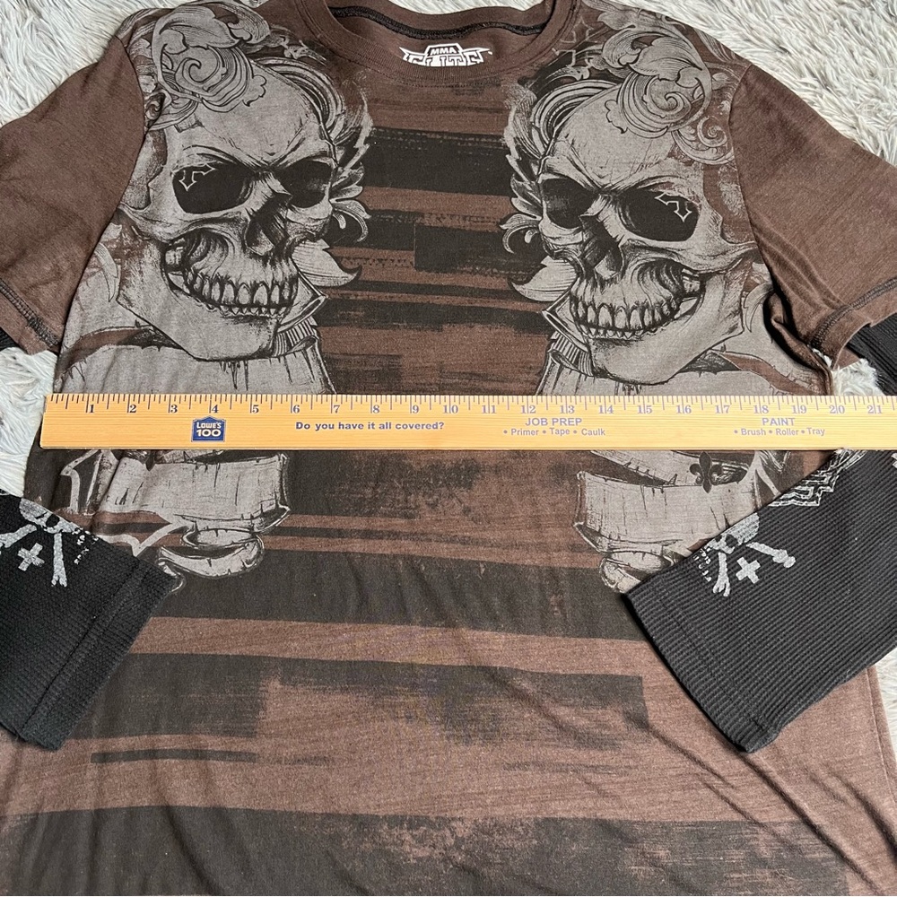 MMA Elite Tshirt Mens Large Skull Long Sleeve Cross Crossbones Martial Arts - Picture 4 of 6